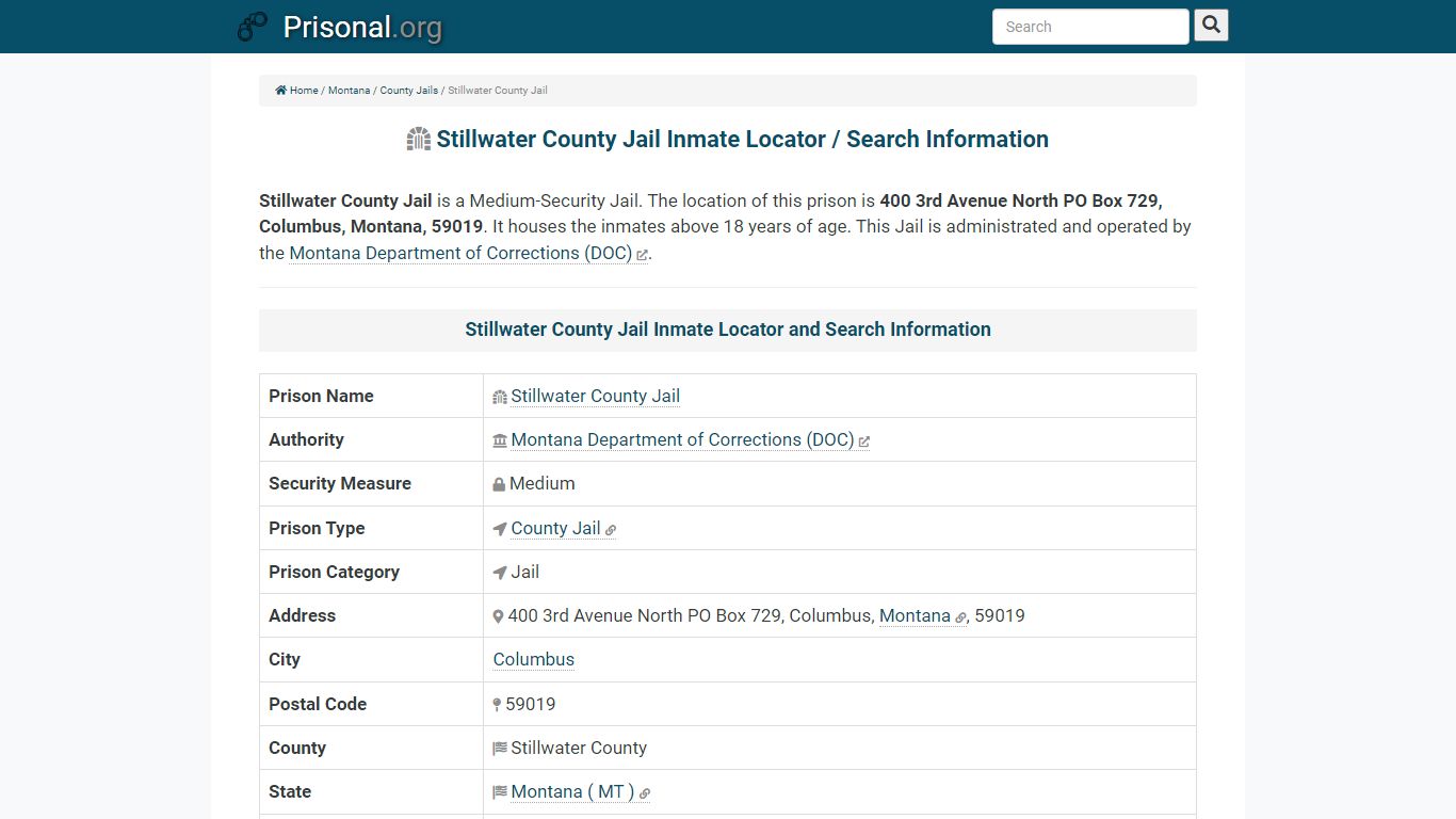 Stillwater County Jail-Inmate Locator/Search Info, Phone ...